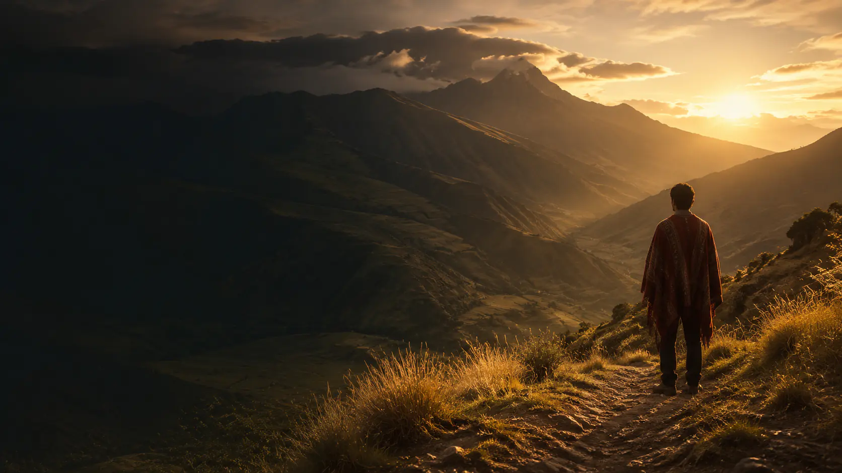 Una persona contempla el paisaje andino al amanecer