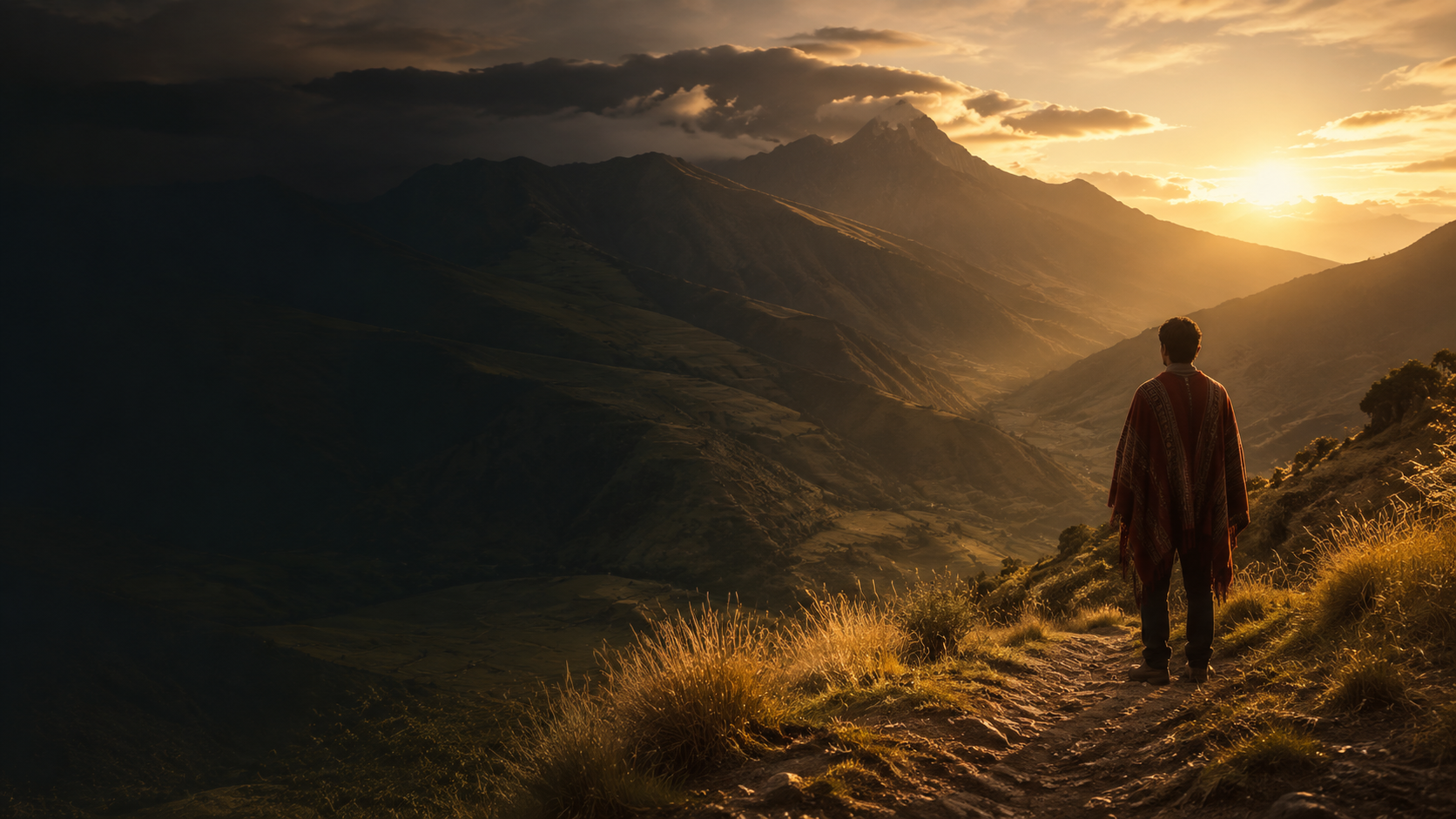 Una persona contempla el paisaje andino al amanecer